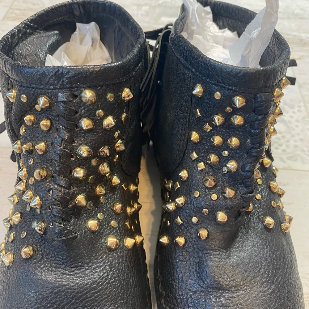 Zara Black Leather Studded Fringe Moccasins - Picture 4 of 10